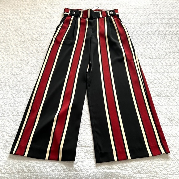 NWT Zara trf Collection Cropped Wide Leg Striped Pants with Button Waist Detail - Picture 7 of 15